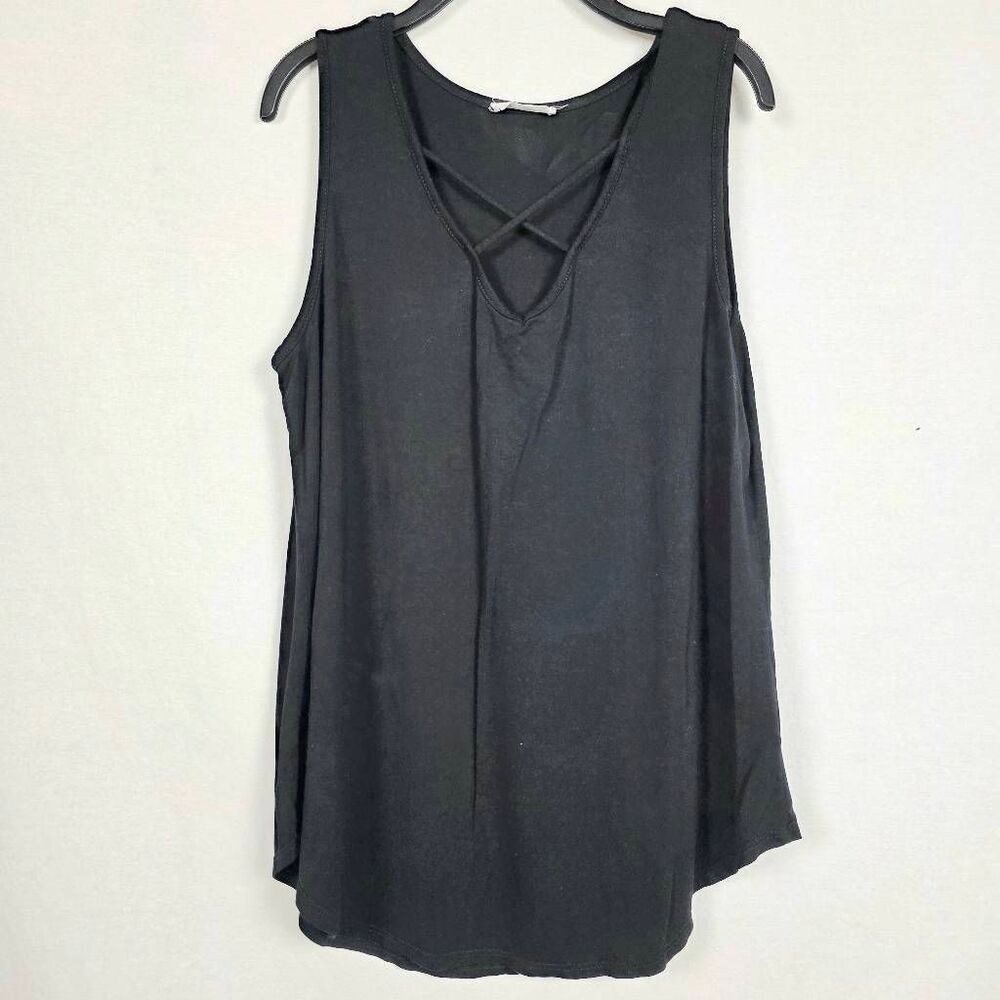 BOMBOM Black Criss Cross Front Tank Top Size L Made in USA